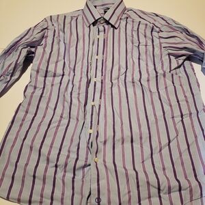 Men's David Donahue button down dress shirt with purple stripes. Size 17- 34/35.